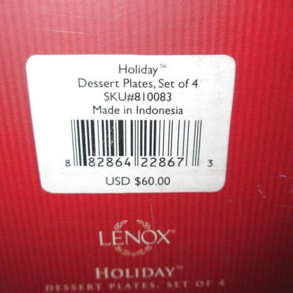 4X Lot Lenox Holiday Desert Salad Plates Holly Berries Red Border Christmas NIB - Picture 10 of 10